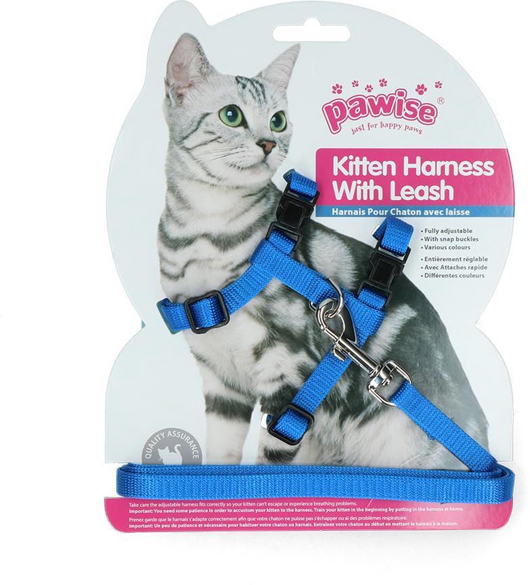 Kattentuigje   Pawise Kitten Harness Leash-Red/Blue