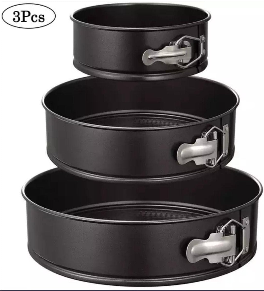 Bakiez® 3-delig Ronde Springvorm Set - Maten: Ø 28 / 24 / 20 cm - Bakblik Rond - Taartvorm - Bakvorm - RVS - Anti Aanbaklaag