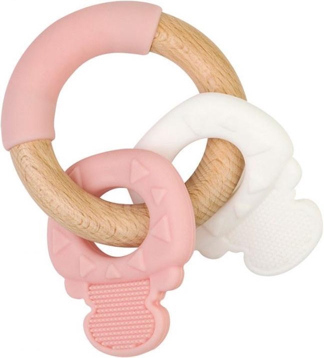 bijtring Keys 10 cm hout roze