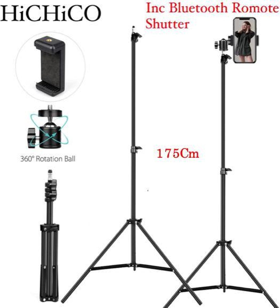 HiCHiCO Smartphone Tripod Camera Statief 175 Cm + Telefoonhouder