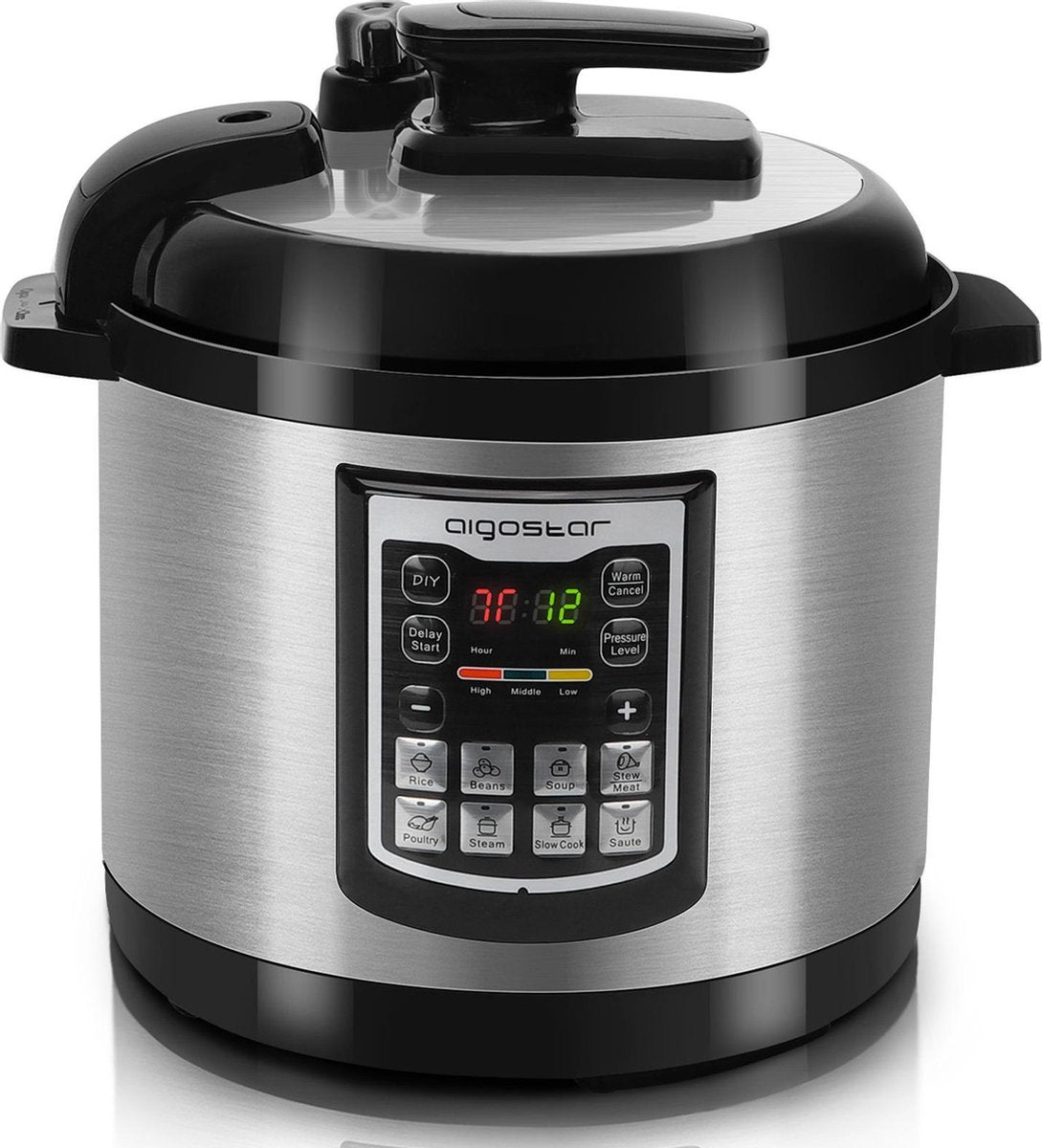 Aigostar Mila 30ICN - Multicooker - Rijstkoker met Timer - 6L - Zwart/RVS