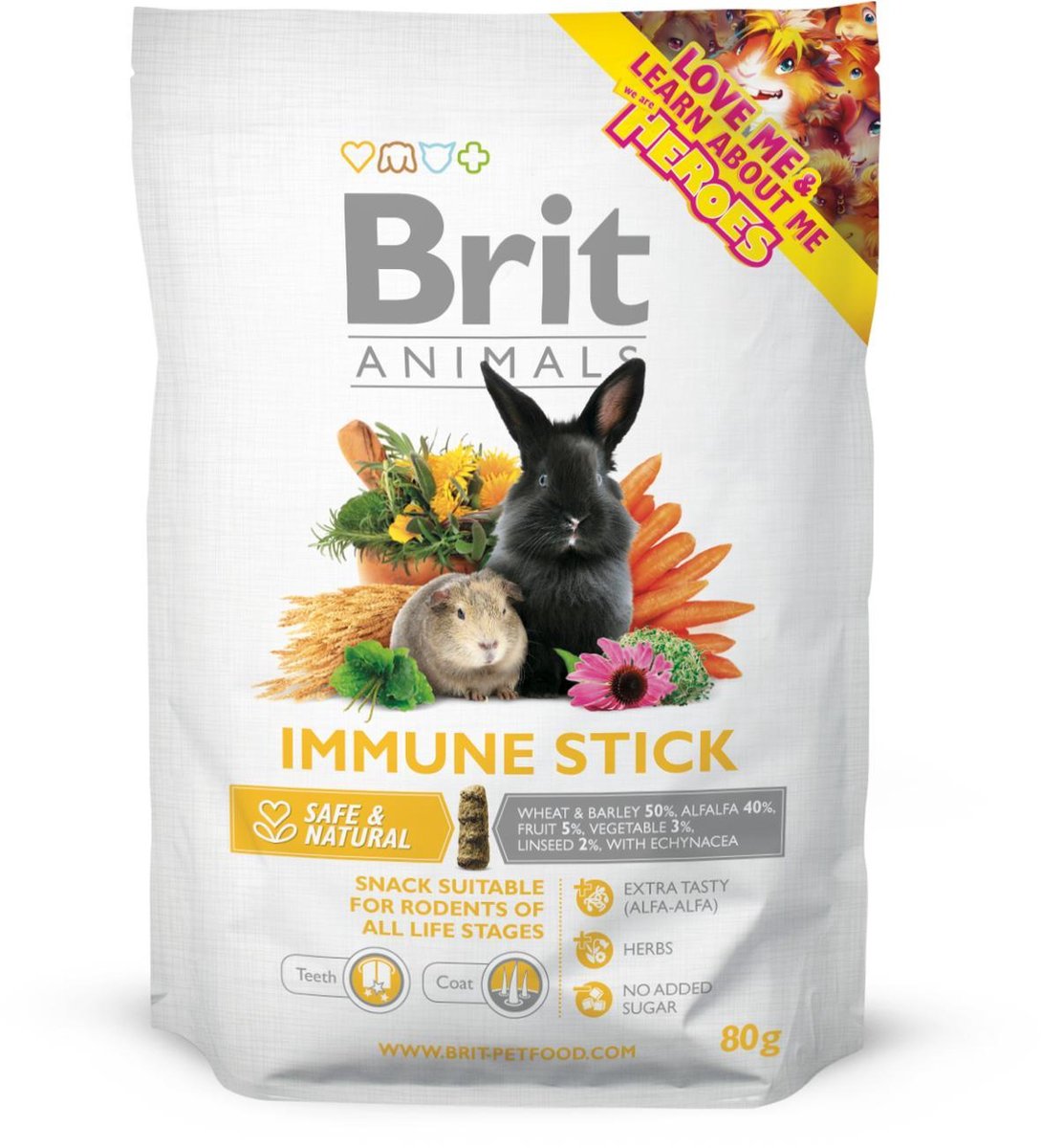 Brit animals knaagdier snack Immune sticks 4x 80 gr