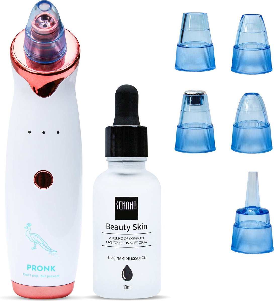 PRONK Blackhead Remover 2.0 – 5 Opzetstukken – Verhelp uw Vette huid