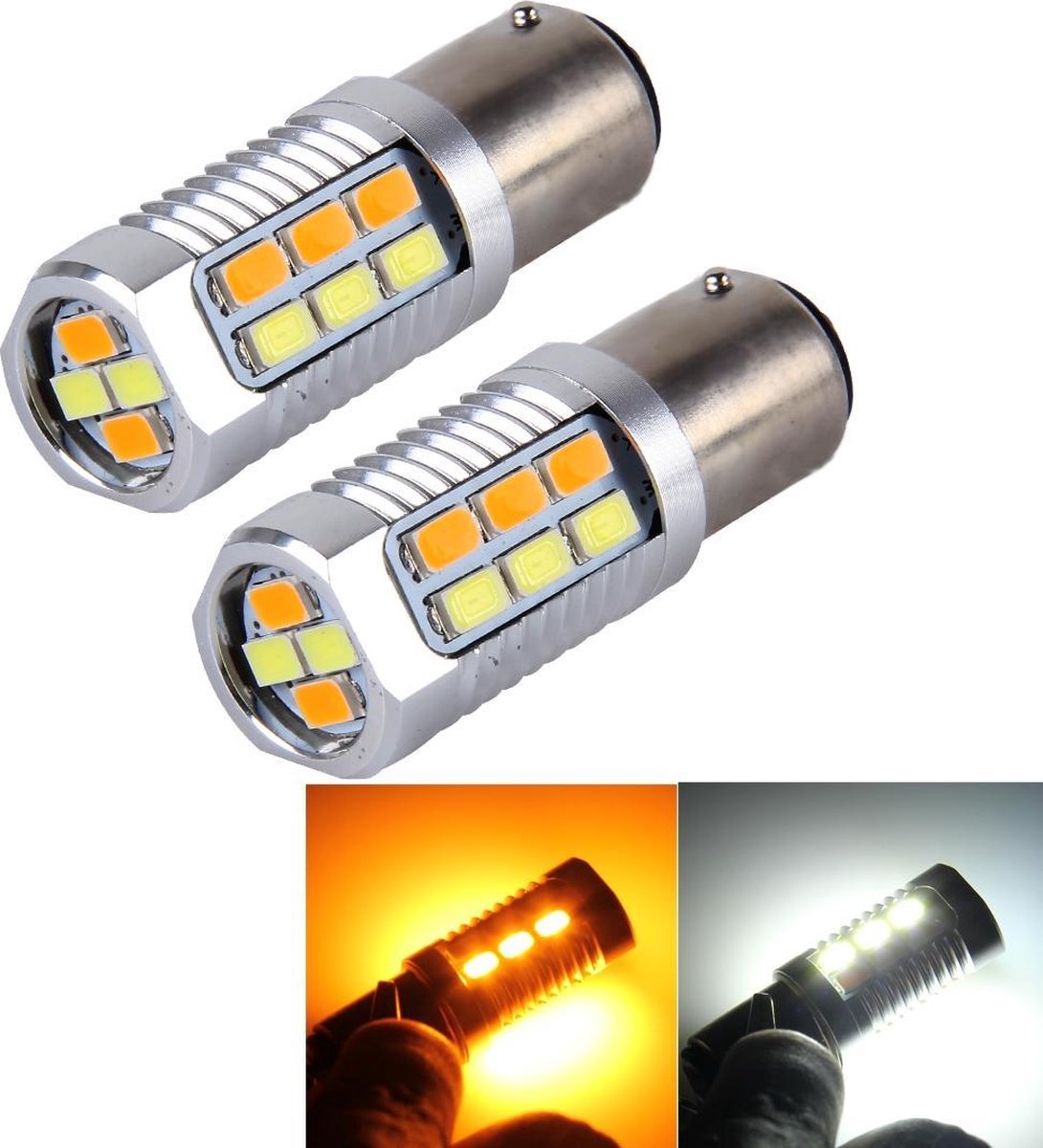 2 STKS 1157 / BAY15D 6W 22 SMD-5730-LEDs Wit + Geel Licht Remlicht Lichtdraaien