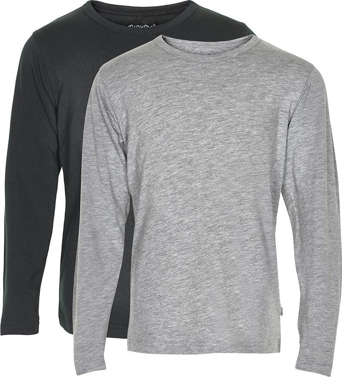 Minymo Longsleeves Basic Junior Katoen Grijs/zwart 2 Stuks Maat 110