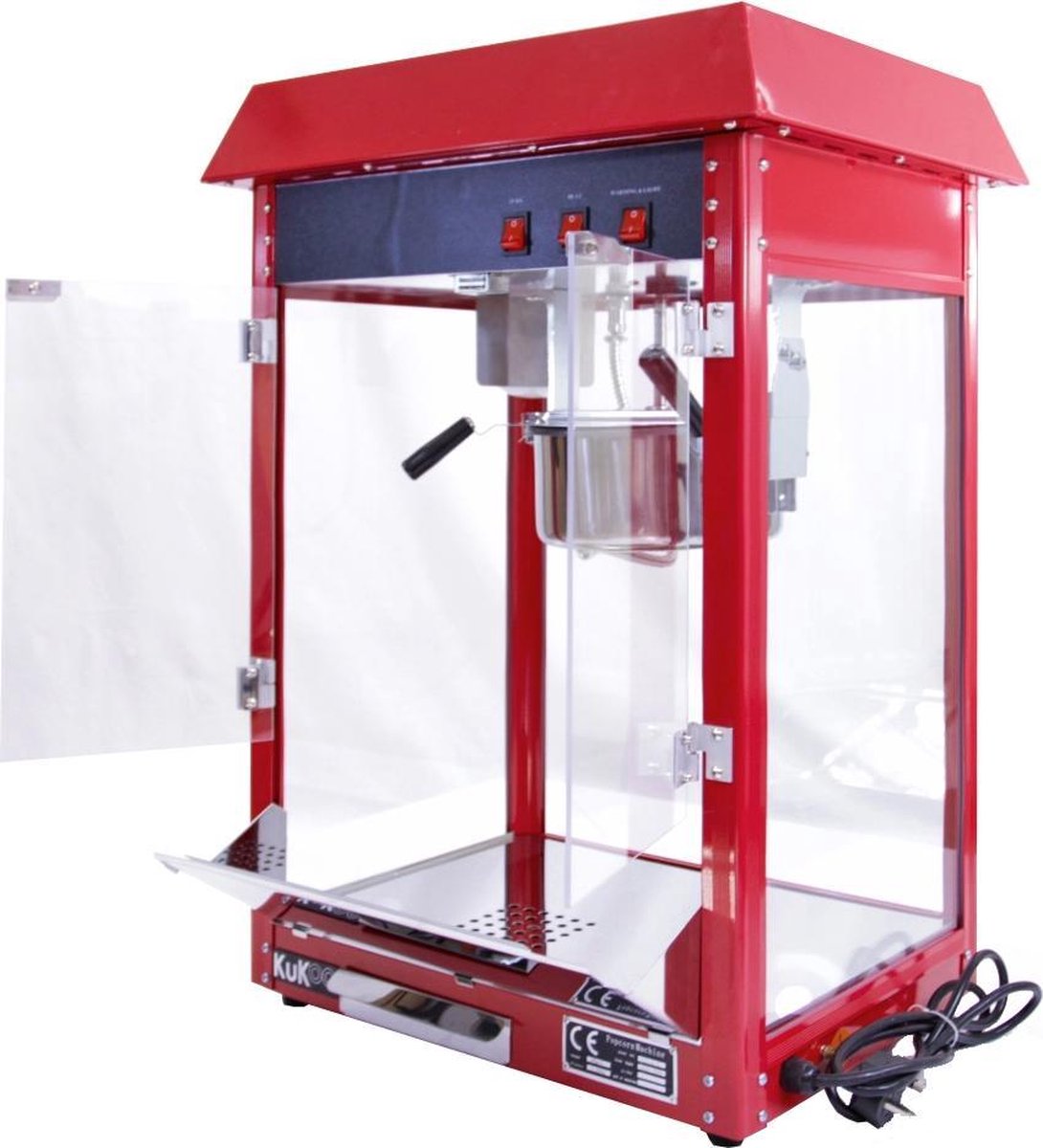 KuKoo Retro Popcorn Machine - Popcornmaker - Retro Look - Rood - Hittelamp - 235ml grote pan - 1.37kW - bioscoop - evenement