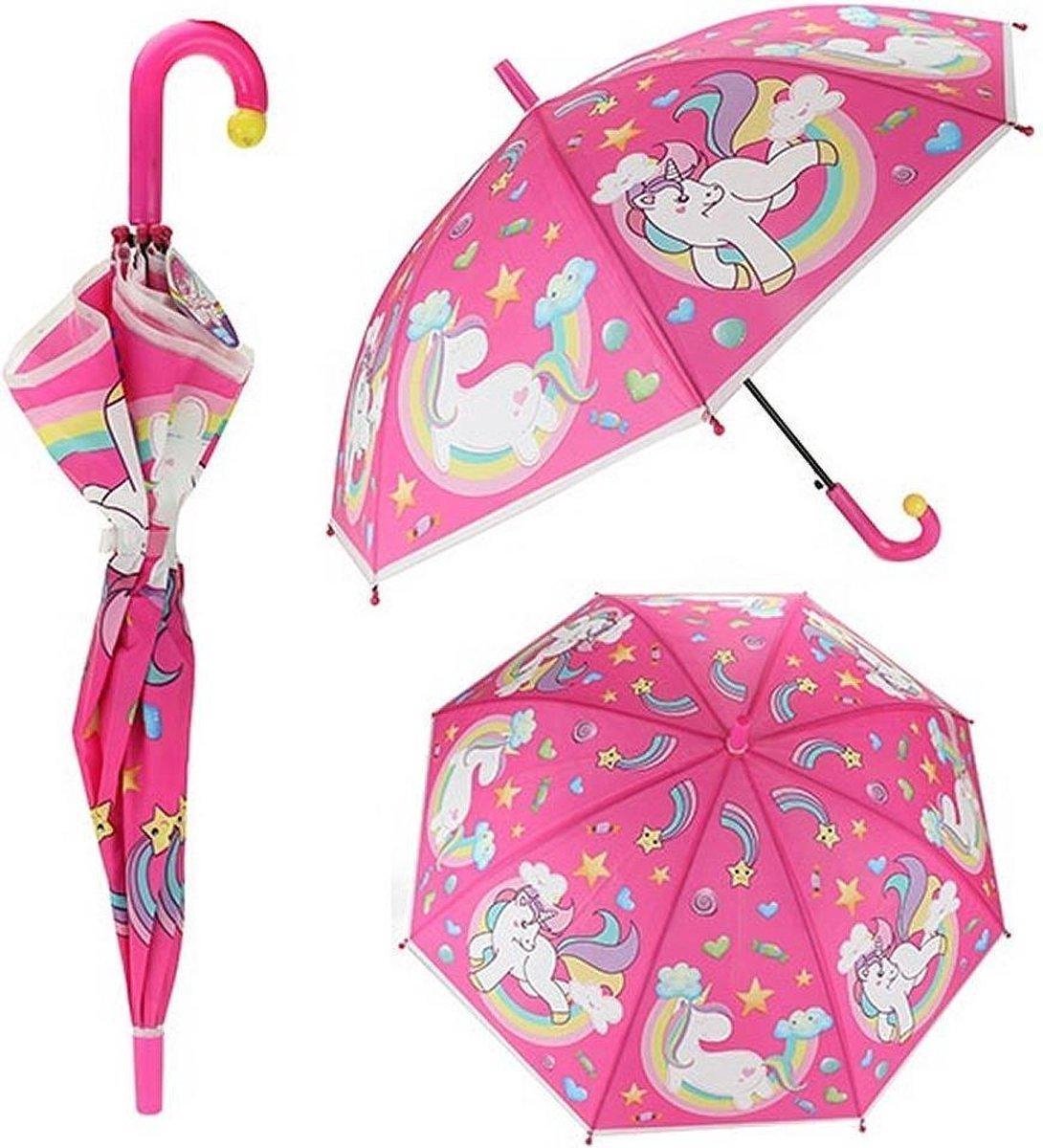 Kinderparaplu unicorn roze 80 cm meisje - unicorn kinderparaplu - eenhoorn paraplu