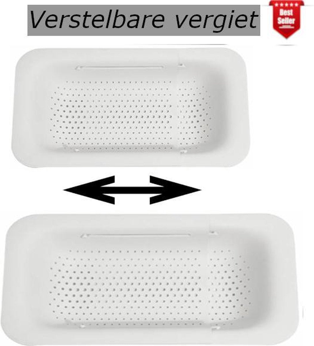 Verstelbare keuken vergiet/zeef | 36 tot 50 cm uitschuifbaar | Vergiet voor gootsteen  | Zeef keuken | Keukengerei | Kunststof | Wit
