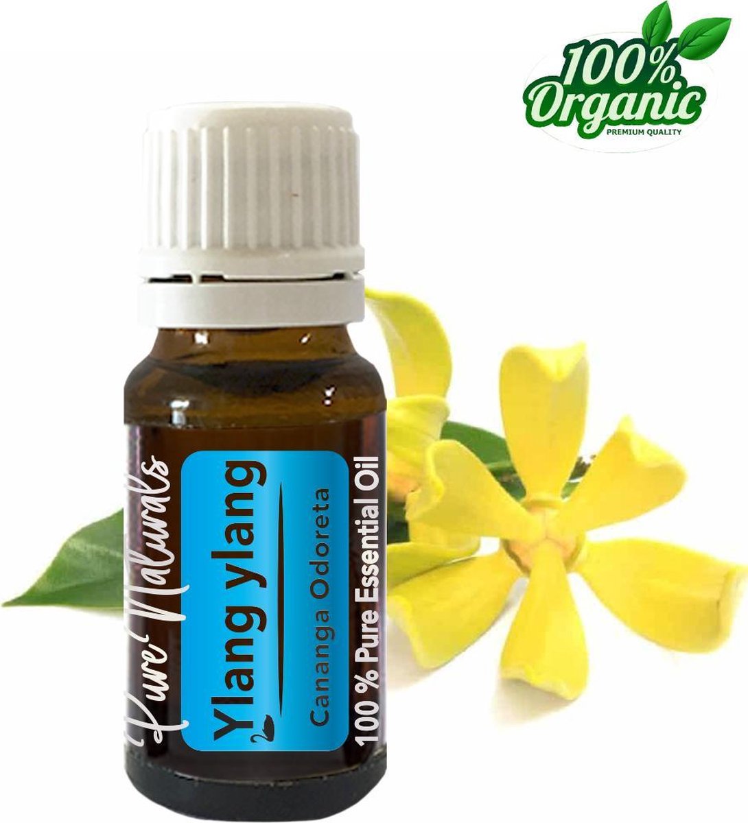 Ylang Ylang etherische Olie 10 ml | Ylang Ylang Oil | 100% PUUR | Bio | Essentiële olie Aromatherapie | Olie diffuser | Geschikt voor inname | Pure Naturals