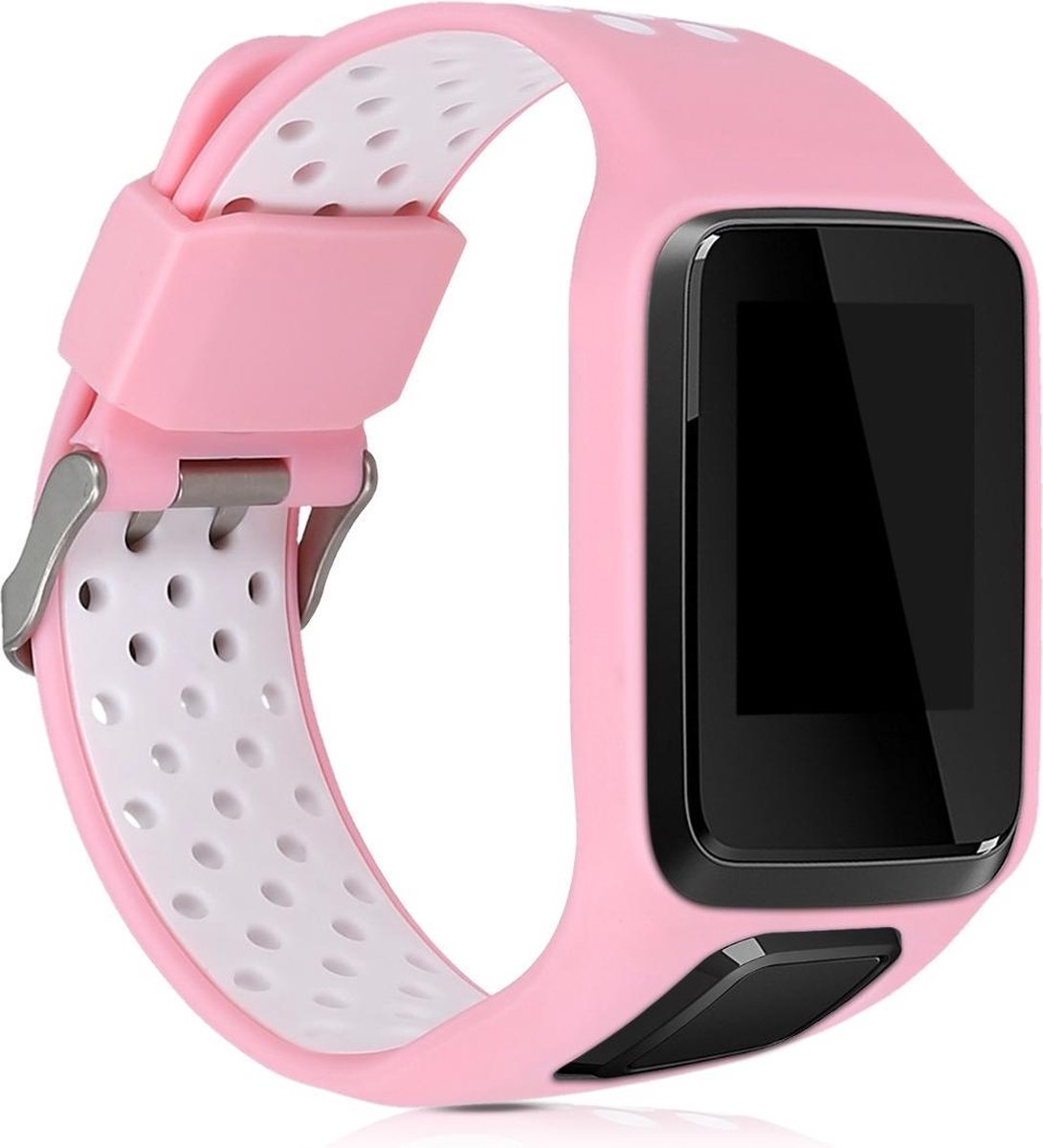 kwmobile horlogeband voor TomTom Adventurer/Runner 3/Spark 3/Golfer 2 - siliconen armband voor fitnesstracker - poederroze / wit