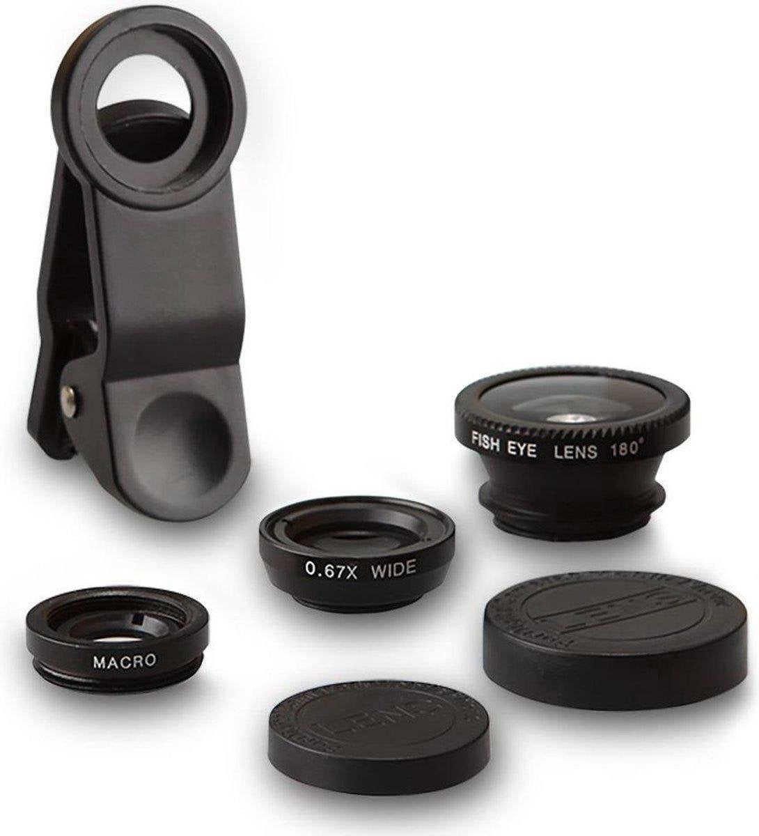 BeHello 3-in-1 Smartphonelens Set - Groothoeklens - Macrolens - Fish eye lens - Telefoonlens - Zwart