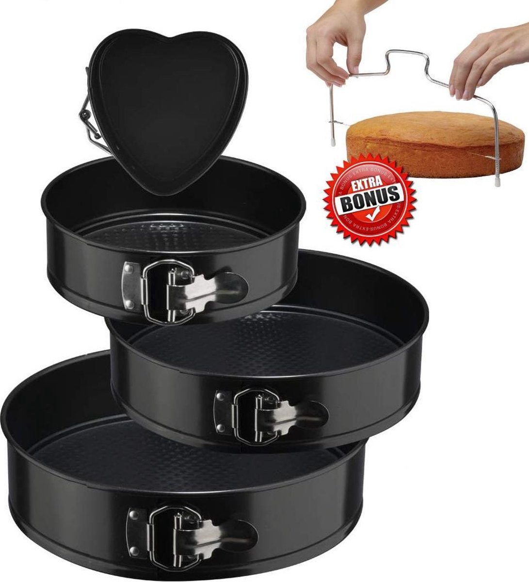 Springvorm set - 4 delig - Set van Vier Spring Bakvormen - Taartvorm - Bakvorm - Anti Aanbak - Bakblik - Inclusief Taartzaag