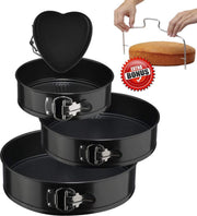 Springvorm set - 4 delig - Set van Vier Spring Bakvormen - Taartvorm - Bakvorm - Anti Aanbak - Bakblik - Inclusief Taartzaag