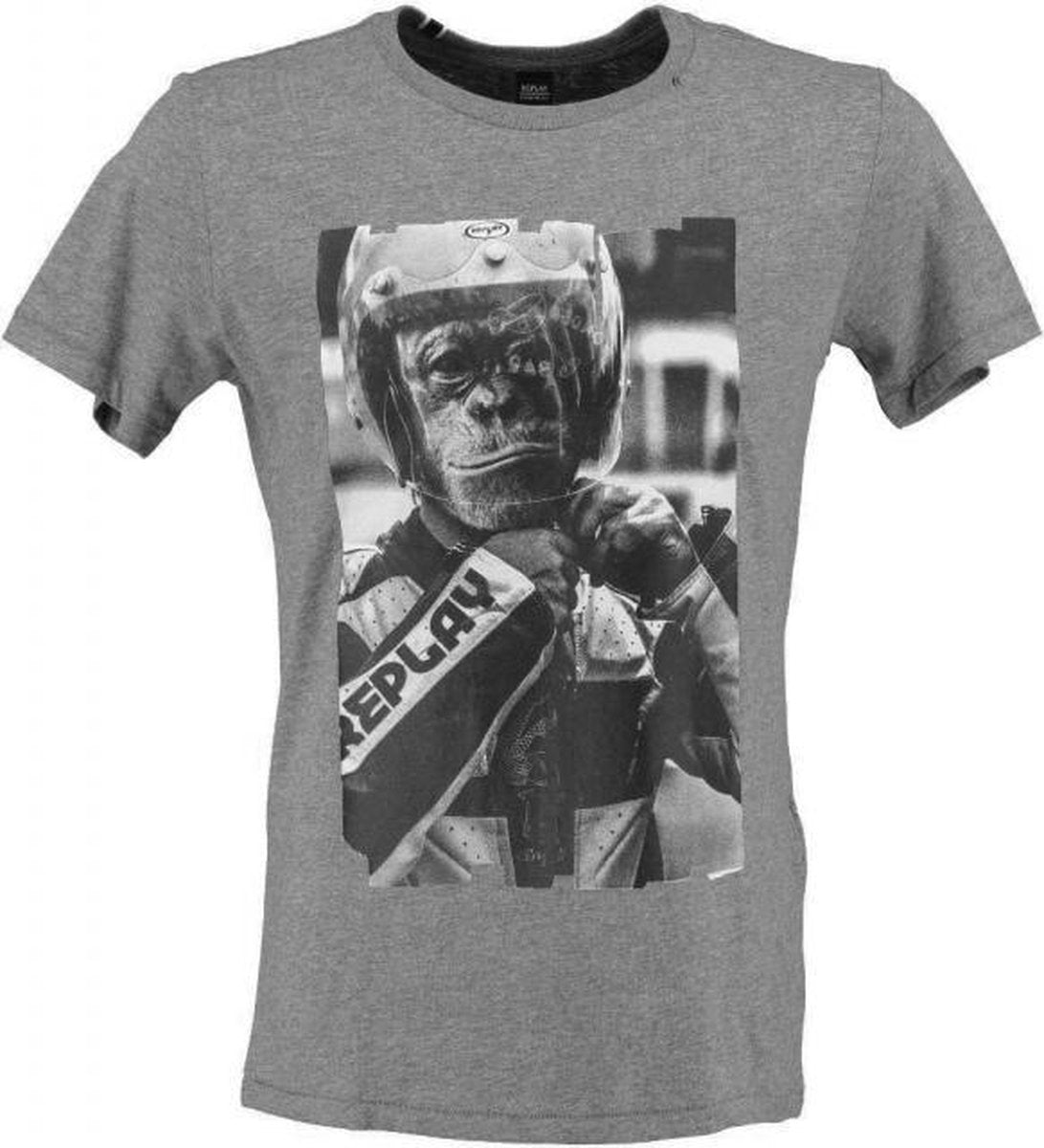 Replay grijs stevig zacht soepel slim fit t-shirt - Maat S