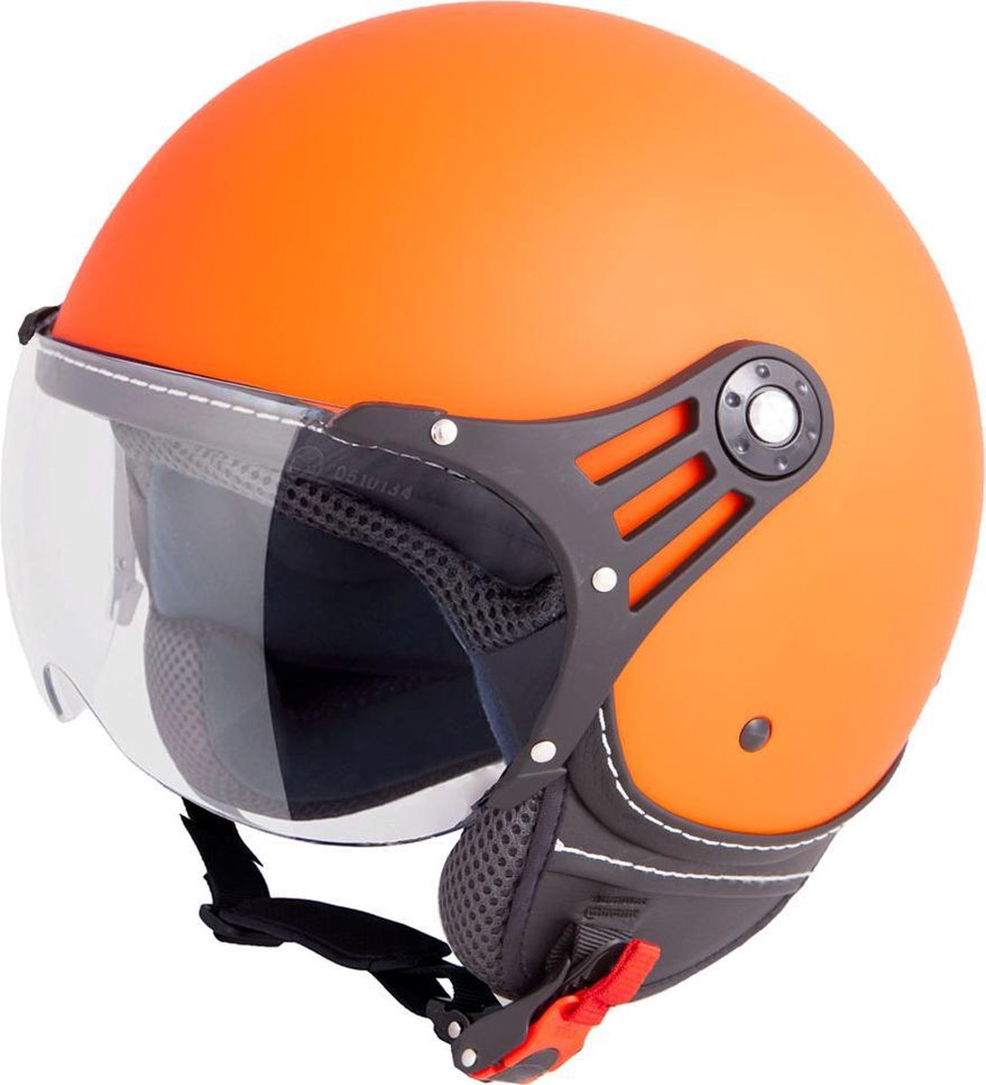 Vinz Stelvio Jethelm Mat Oranje / Scooterhelm / Brommerhelm / Motorhelm / Fashionhelm voor Scooter / Vespa / Brommer / Motor
