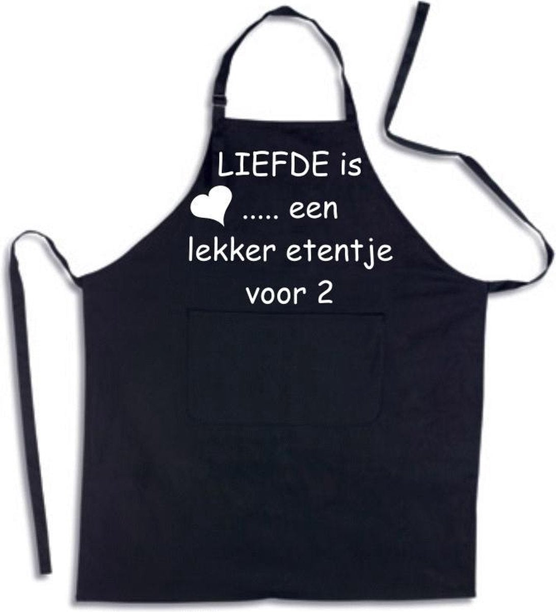 Liefde is een etentje voor 2 - Luxe keukenschort met tekst - Zwart