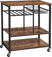 Nancy's Vintage Keukenwagen - Serveerwagen - Keukentrolleys - Rustiek Bruin - Industriële Trolley - 80 x 40 x 86.5 cm