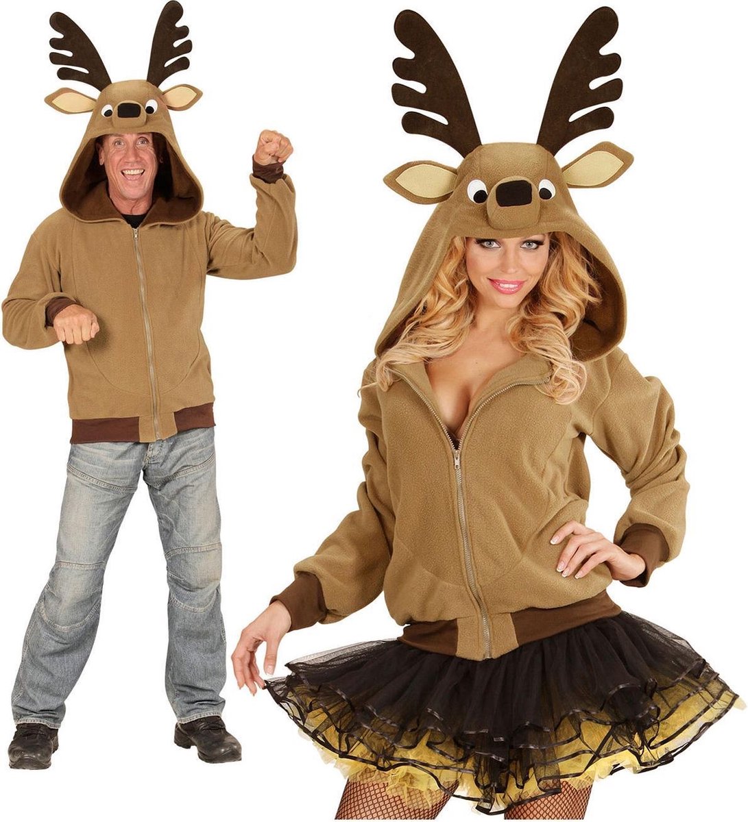 Bruin rendier vest met capuchon voor volwassenen - Verkleedkleding