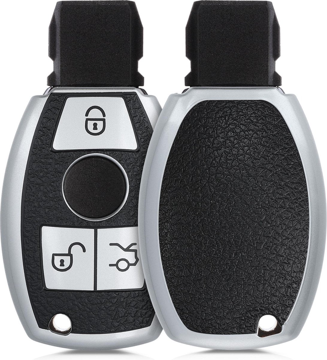 kwmobile autosleutelhoes compatibel met Mercedes Benz 3-knops autosleutel - TPU beschermhoes in zilver / zwart - Autosleutelcover