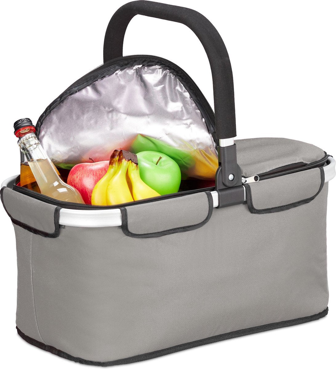 relaxdays boodschappenmand inklapbaar - koeltas - picknickmand - winkelmandje - mand 25 l grijs