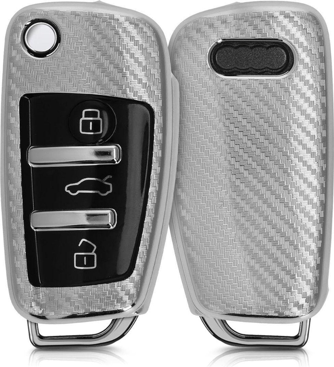kwmobile autosleutelhoes voor Audi 3-knops autosleutel - TPU beschermhoes - sleutelcover - Carbon design - zilver