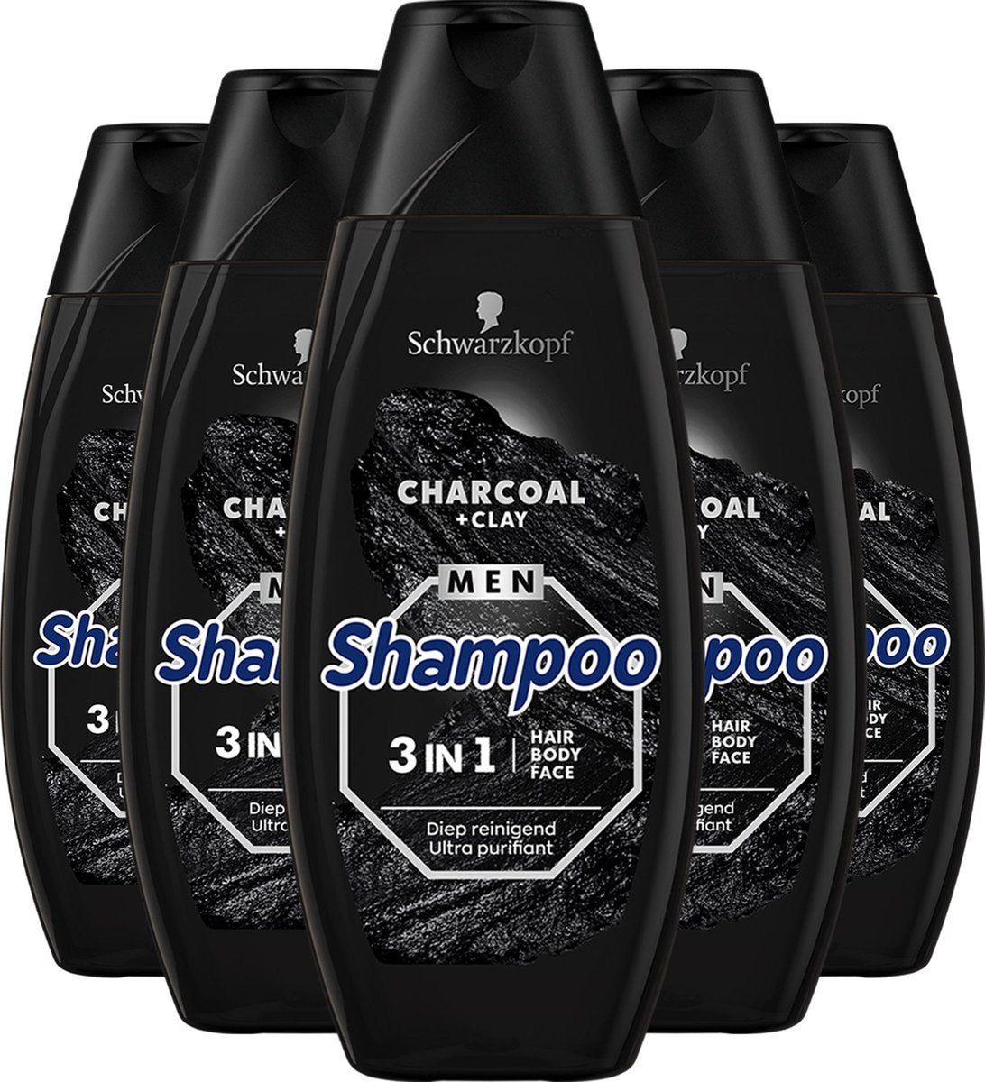 Schwarzkopf Men 3in1 Charcoal Shampoo 5x 400ml - Voordeelverpakking