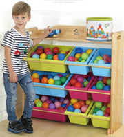Infanton Massief houten 3-laags Kast met 9 Opslagbakken & Boekenplank - Wit 105CM- Opbergkast - Speelgoedrek - Opbergrek kinderen - Speelgoedboxen - Opbergmeubel - Kast voor kinderkamer - Kinderkast - Organizer - Speelgoedkast - Meubels  kinderkamer