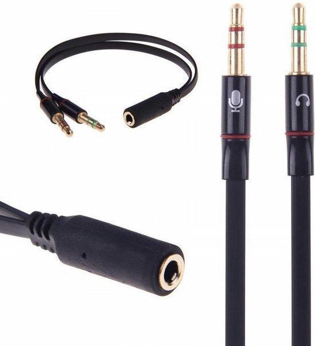Jack Aux 3.5mm Female naar Dual Male Headphone Splitter - Headset - Audio splitter - Audiokabel - Zwart
