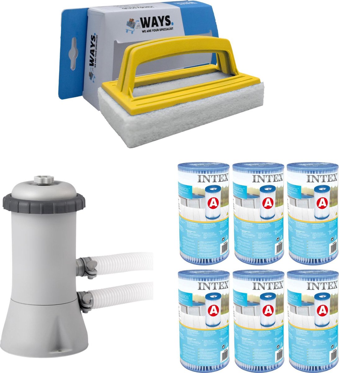 WAYS - Zwembad Onderhoud - Intex Filterpomp 28604GS & 6 Intex Filters Type A & WAYS Handy Scrubborstel