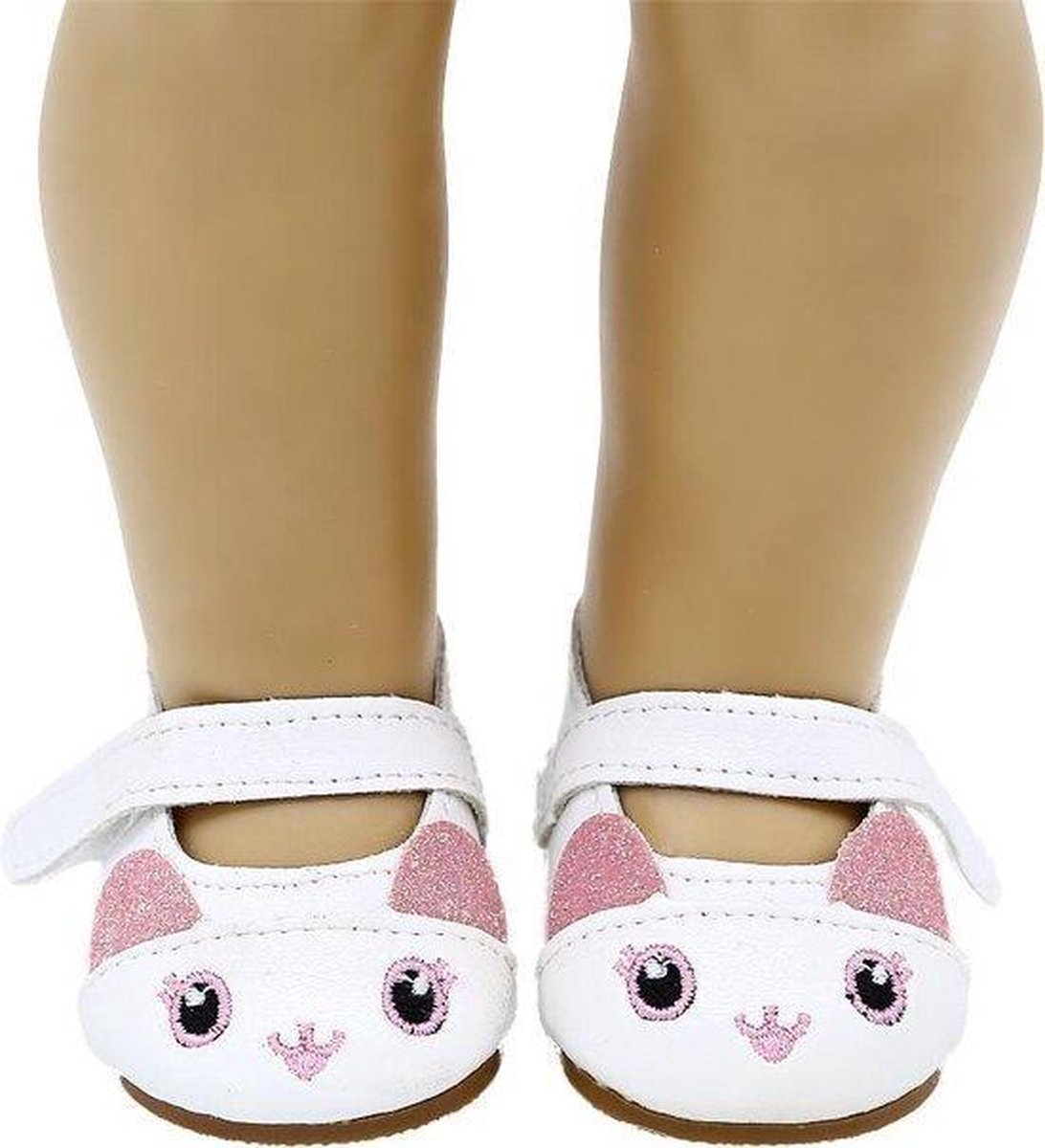 Dolldreams | Konijn Schoentjes voor Baby born - Witte schoenen met roze neusje