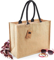 Jute boodschappentas/shopper naturel/zwart 42 x 33 x 19 cm - Naturel goodiebag 21 liter