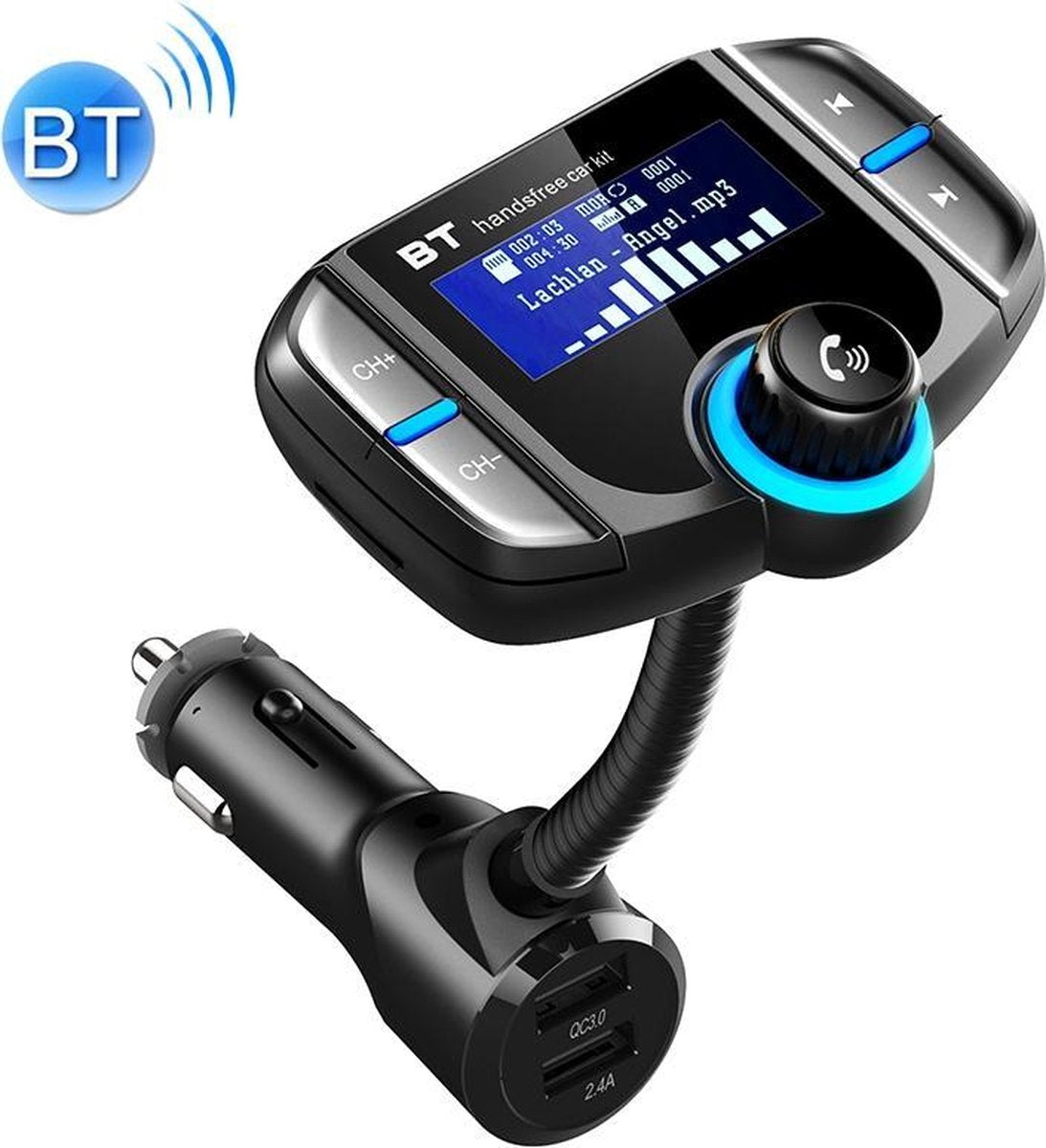 BT70 Smart Bluetooth 4.2 FM-zender QC3.0 Snel opladen MP3-muziekspeler Car Kit met 1