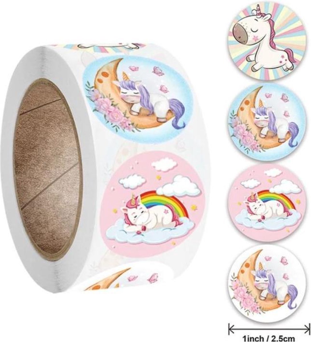 500 stickers op rol unicorn - eenhoorn 2
