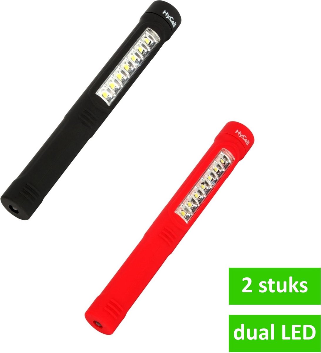 HyCell inspectie- / werklamp | 2-in-1 penlight model | 171 x Ø 23 mm | magnetisch | zwart & rood | 2 STUKS