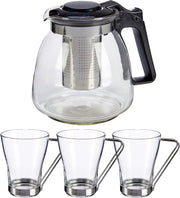Glazen theepot met filter/infuser van 900 ml met 3x stuks theeglazen van 240 ml