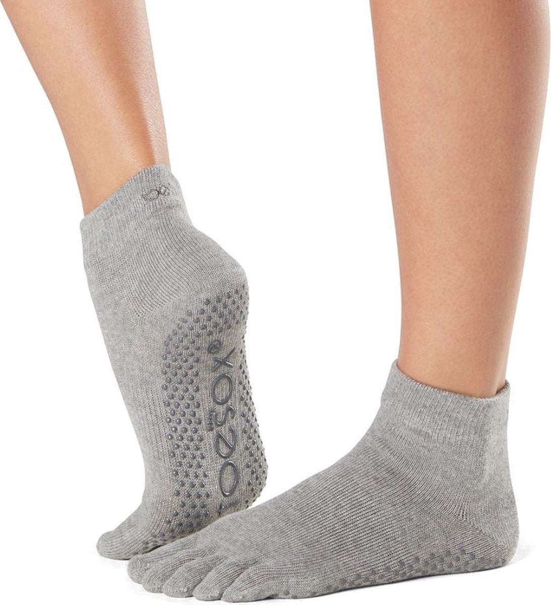 Toesox Ankle Grip Socks teensokken - Grijs - 43-46