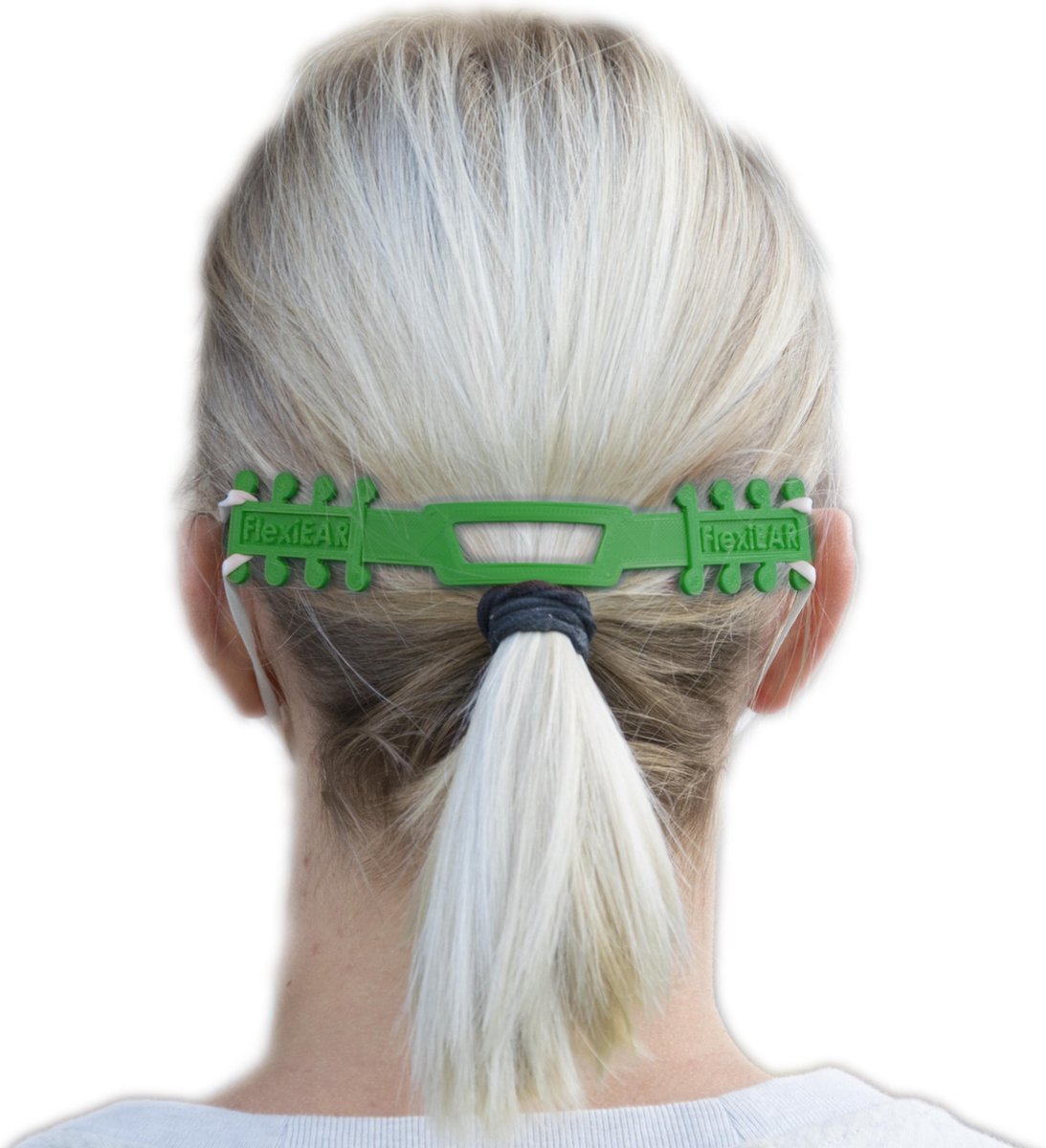 FlexiEar® Groen | Mondkapjes houder | Voorkomt irritatie en pijn | Achter op het hoofd | Houdt uw mondkapje strak | Meer bescherming tegen afzakken | Persoonlijke bescherming middelen | Earbuddies | Earsavers | Earsaver