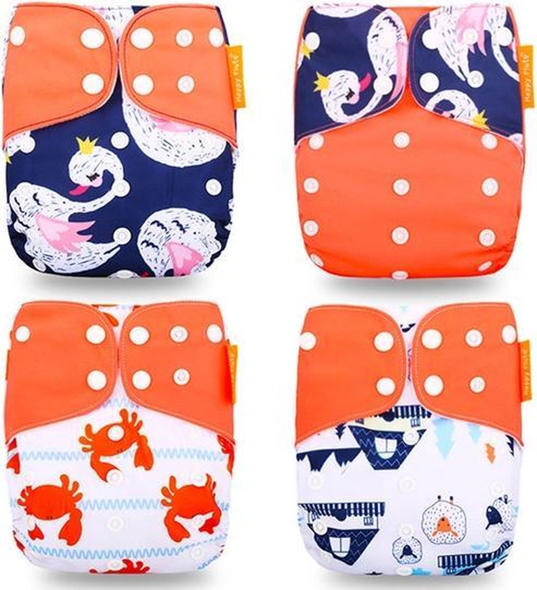 Pocketluiers - 4 stuks wasbare luiers - Inclusief inleggers en 1 rol inlegvellen - krabben