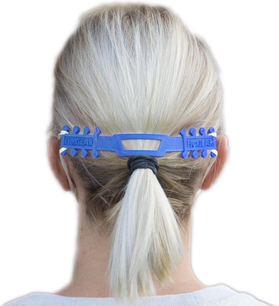 FlexiEar® Blauw | Mondkapjes houder | Voorkomt irritatie en pijn | Achter op het hoofd | Houdt uw mondkapje strak | Meer bescherming tegen afzakken | Persoonlijke bescherming middelen | Earbuddies | Earsavers | Earsaver