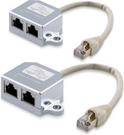 kwmobile 2x netwerkkabel splitter  - Adapter met 2 poorten - 1x RJ45 naar 2x RJ45 (Cat5/Cat6) - Verdubbelaar LAN-aansluiting - RJ45 koppelstuk