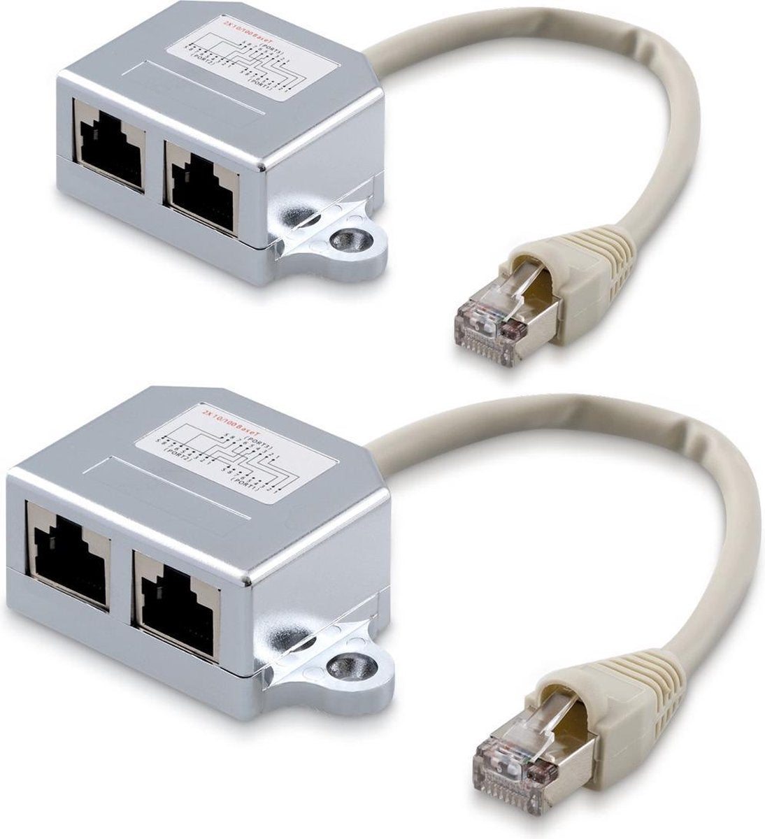 kwmobile 2x netwerkkabel splitter  - Adapter met 2 poorten - 1x RJ45 naar 2x RJ45 (Cat5/Cat6) - Verdubbelaar LAN-aansluiting - RJ45 koppelstuk