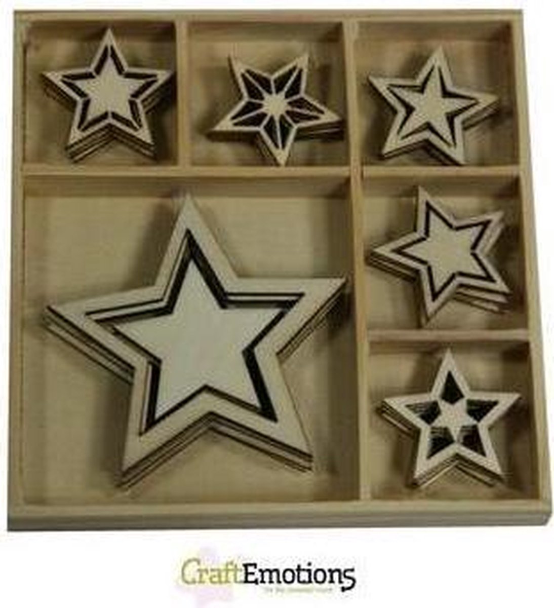 Houten ornament - 5 punt sterren 30 pcs - Sweet Vintage Christmas
