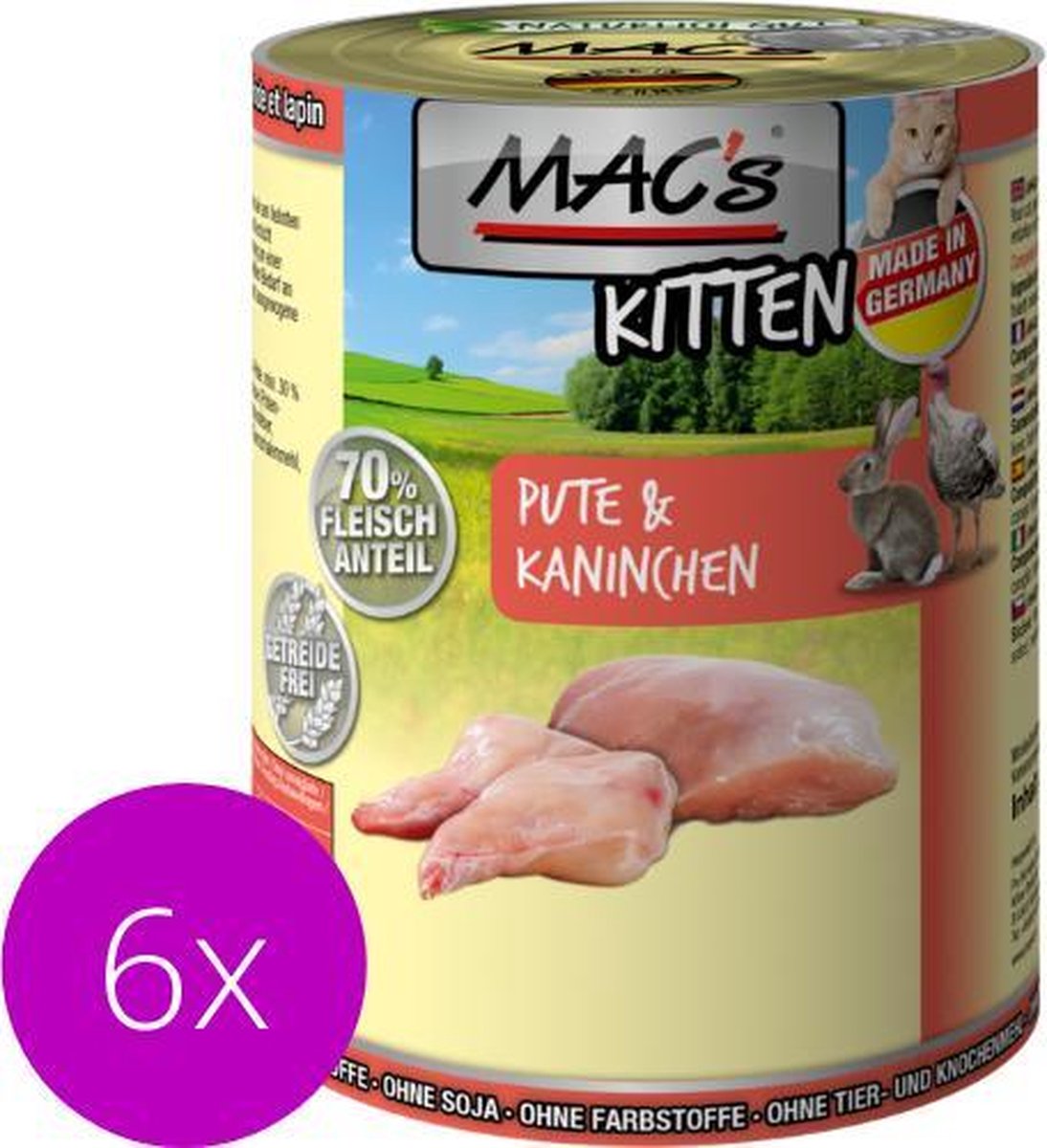 MAC's Kittenvoer Natvoer Blik 70% Kalkoen & Konijn 6 x 400g