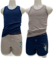 Embrator 2 x Jongens Ondergoedsetje met loose fit Boxershort donkerblauw/grijs 140/146