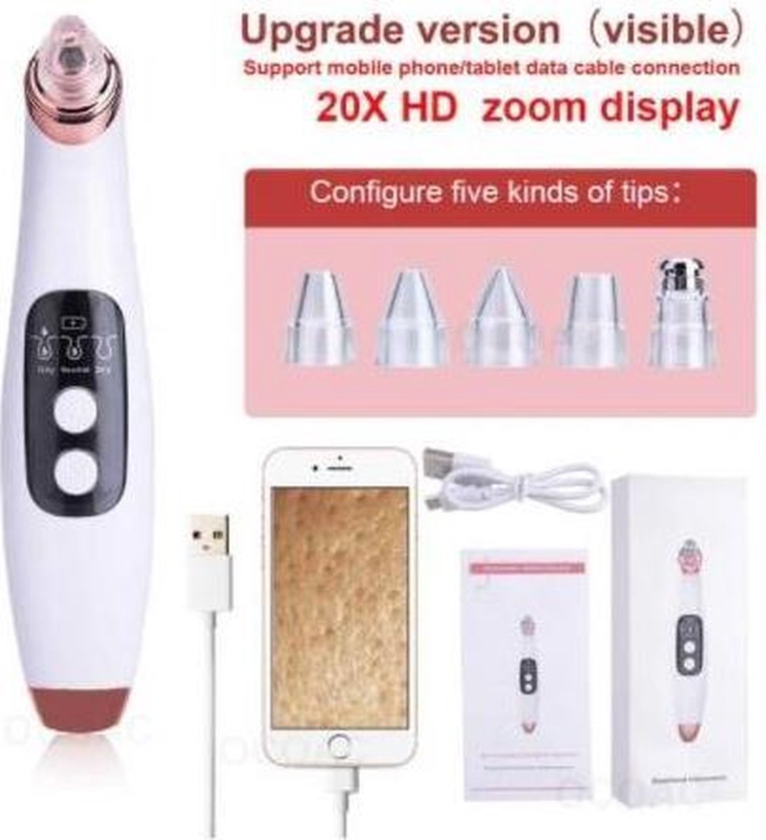 Elektrische Comedonlepel - Blackhead Remover - Reiniger Voor Puistjes en Porien - Gezichtsverzorgende Tool