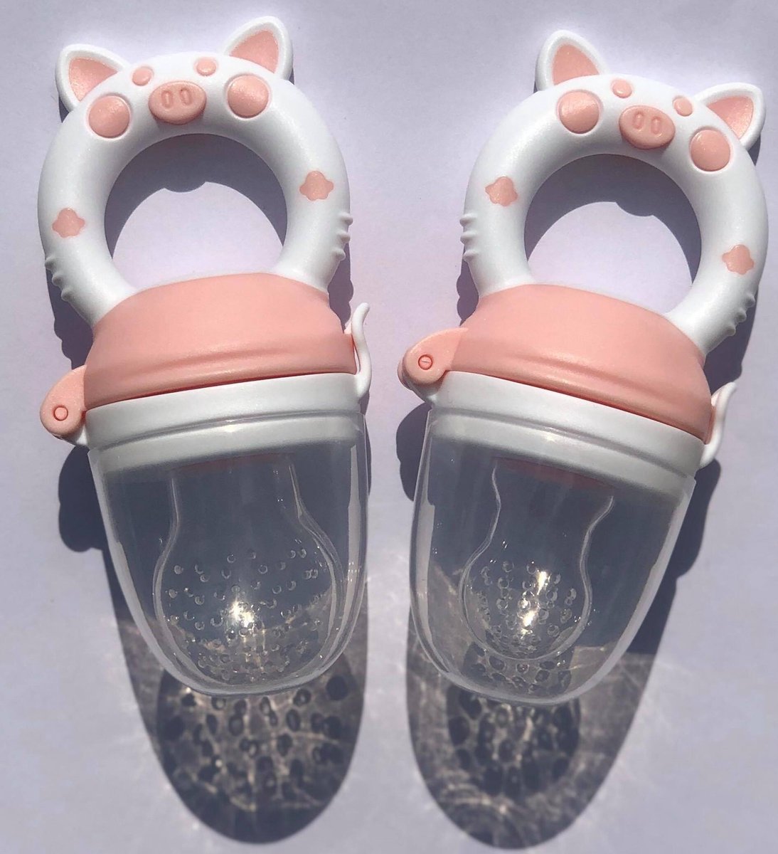 Baby fruitspeen Bijtring Speen Sabbelzakje Voeding Roze Baby Kraamcadeau Babyshower cadeau Dierdesign