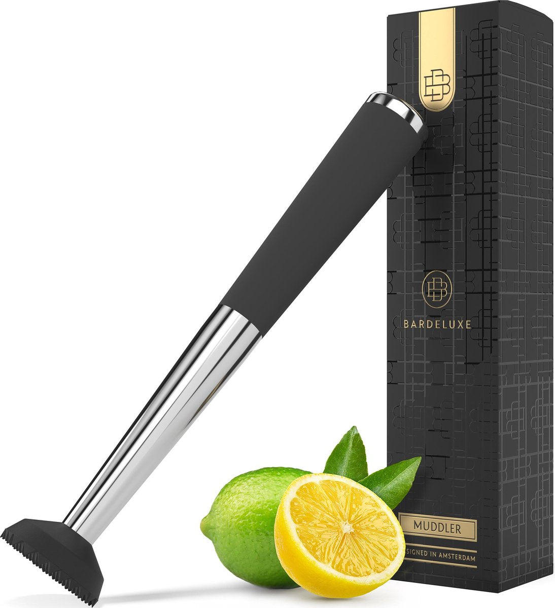 Cocktail Stamper van BarDeluxe® - Muddler - Roestvrij Staal - Rubber Handvat - Extra Grip - Geschikt voor Fruit