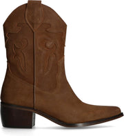 Manfield - Dames - Bruine suède cowboylaarzen - Maat 38