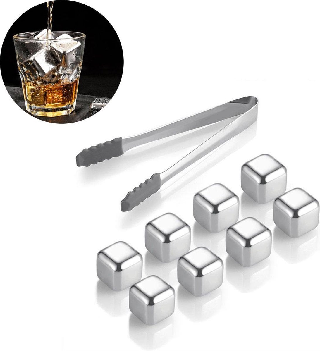Whiskey Stones Set (8 stuks) Incl. Tang - Whisky Stenen - Luxe Cadeau Set Man Vrouw - Herbruikbare ijsblokjes - Icecubes met tang 8 Stuks