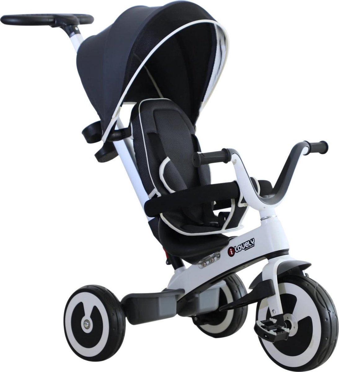 Driewieler met duwstang - 4 in 1- Kinderwagen - Loopwagen - Kinderfiets - Grijs